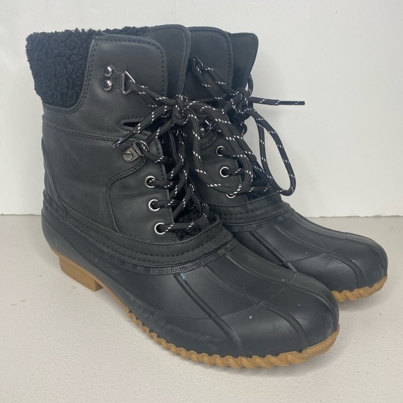 Tommy Hilfiger RAINAH Black Synthetic/Faux Fur Line Lace Up Ankle Boots Size 10M - Picture 1 of 10